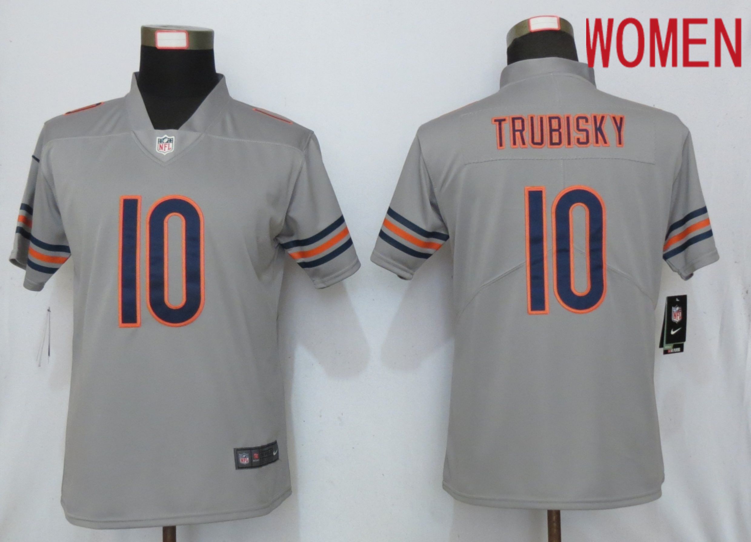 Women Chicago Bears #10 Trubisky Grey 2019 Vapor Untouchable Nike Silver Inverted Elite Playe NFL Jerseys->women nfl jersey->Women Jersey